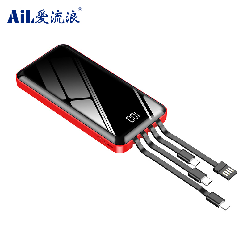 Multi Cables Output 10000mAh Mobile Power Bank LED Display Portable Fast Charging Power Supply