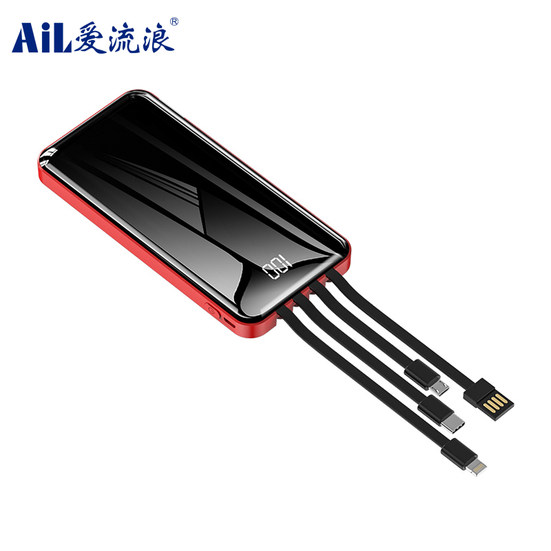 Slim Mini 10000mAh Mobile Phone Power Bank Built-in Fast Cable Battery Charger Power Supply