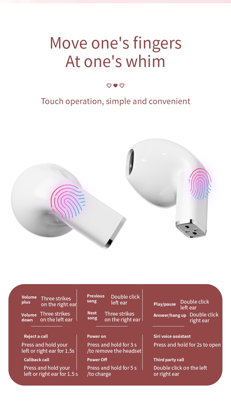 TWS wireless Bluetooth earphones can move one's fingers