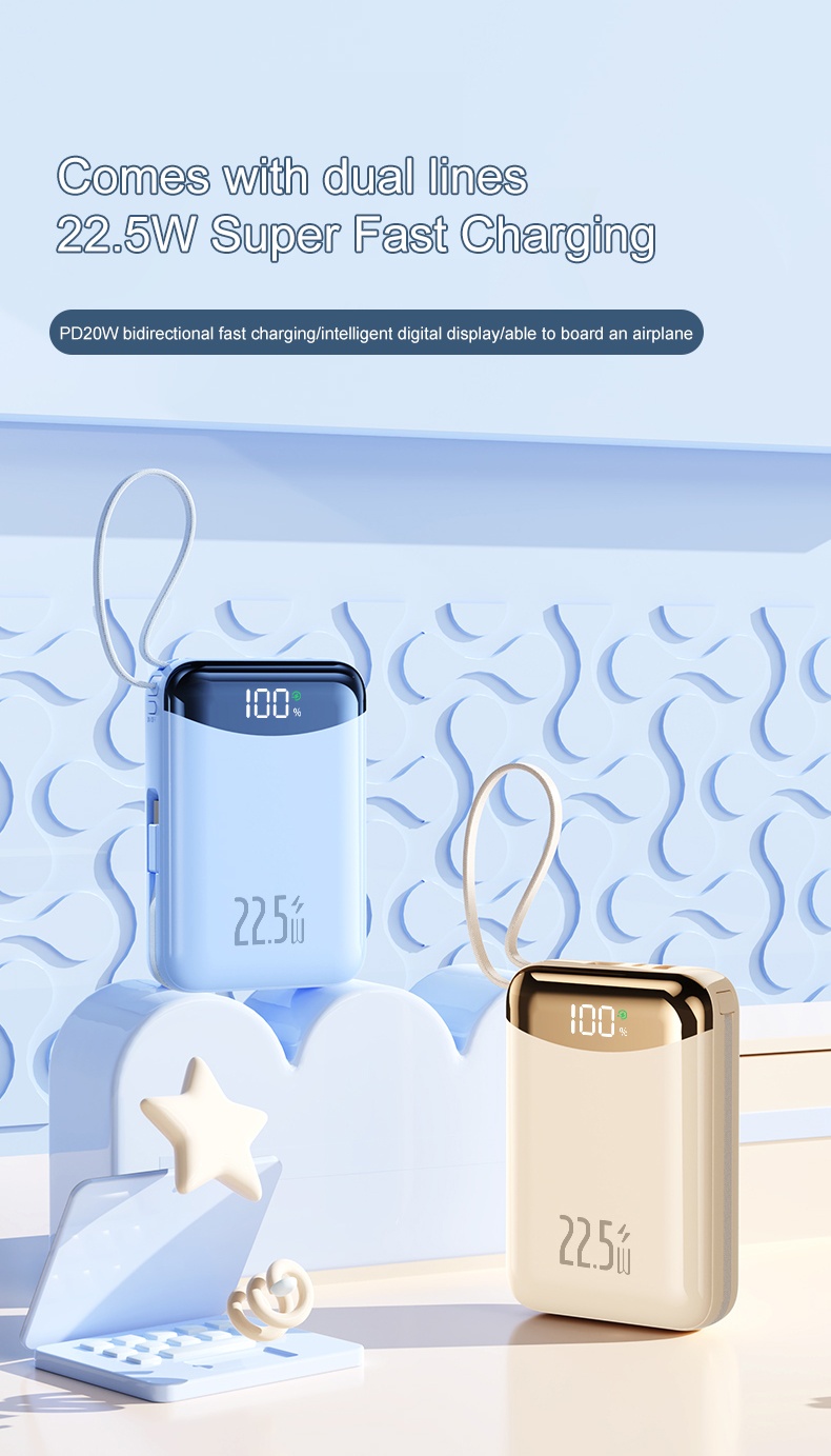 Dual Lines Power Bank with Built-in Cables