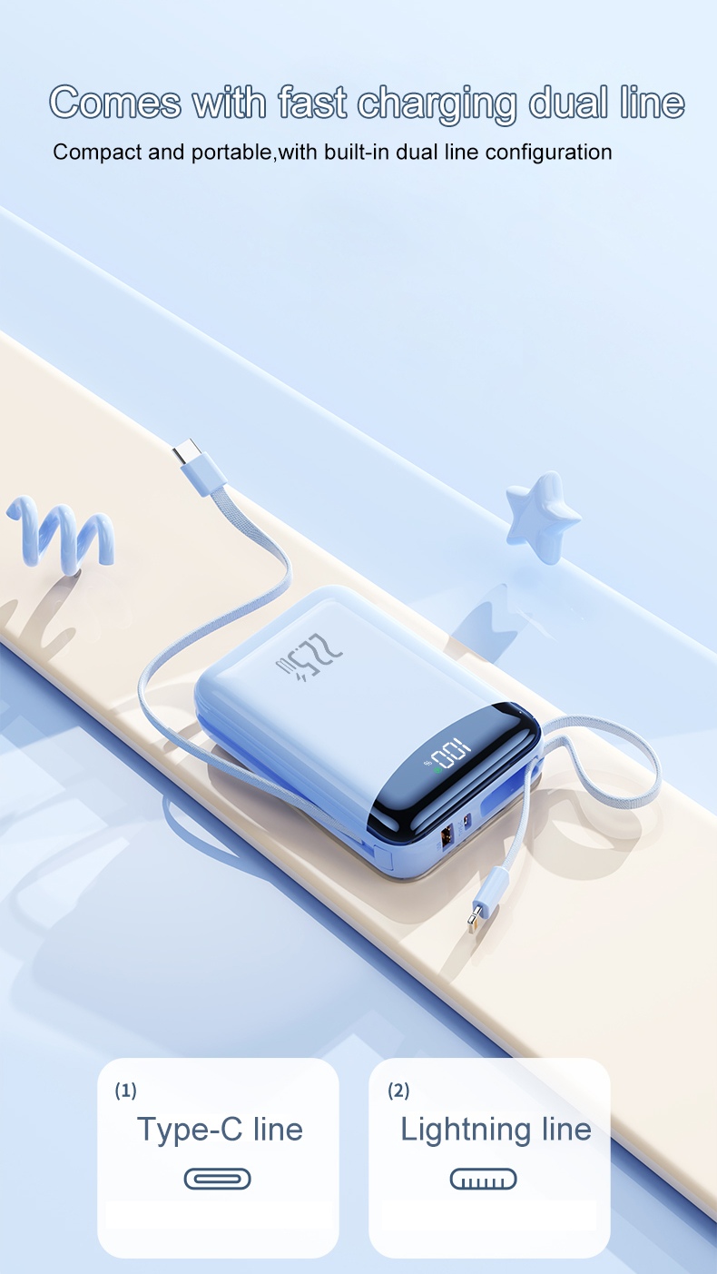 Fast Charging Power Bank with Built-in Cables