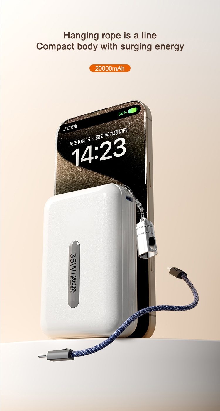 mini power bank with hanging rope lines