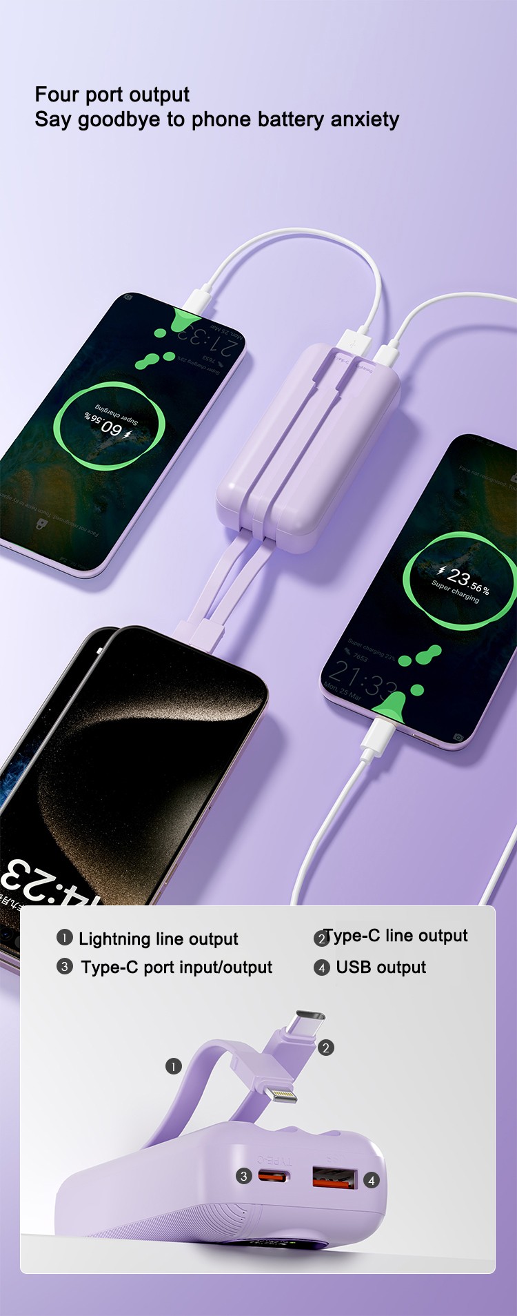 Four port output built-in power bank