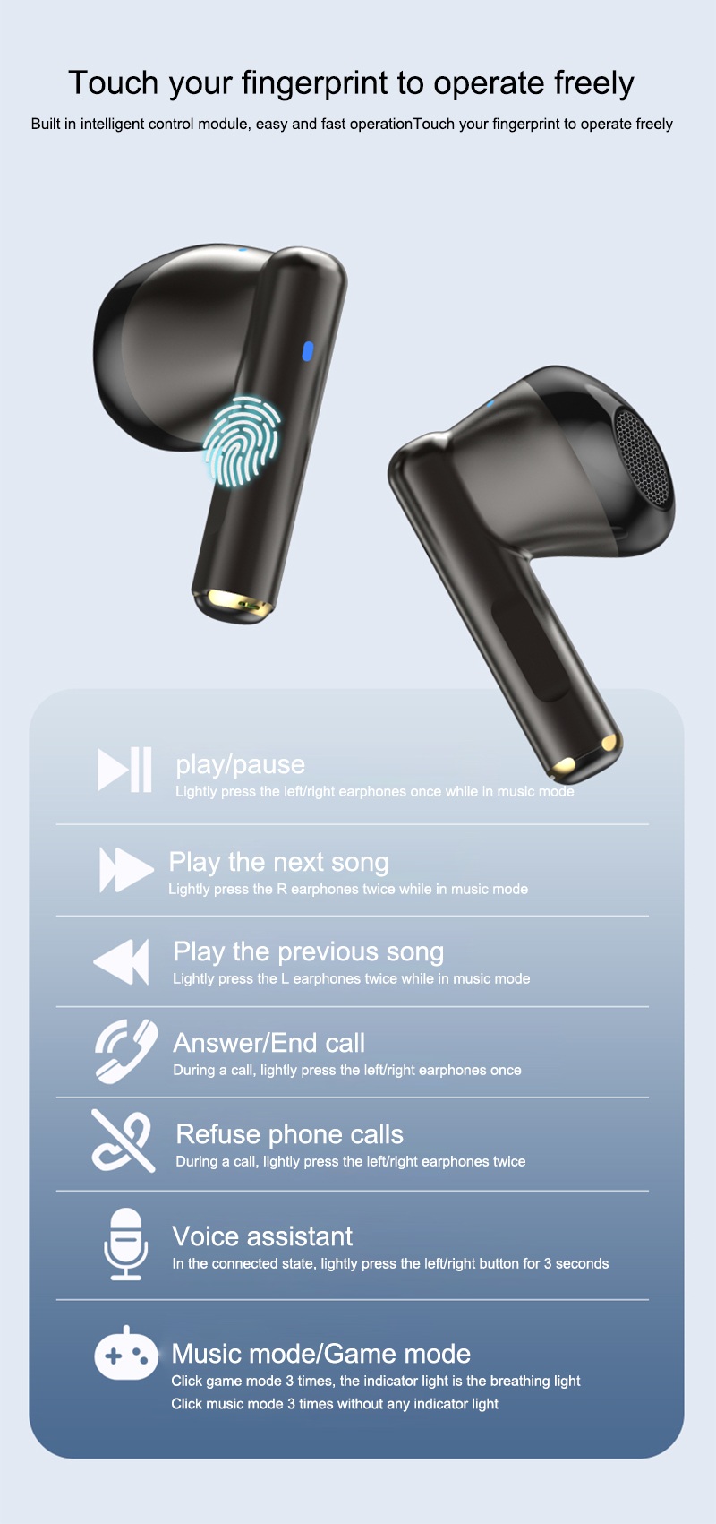 Touch your fingerprint to operate freely