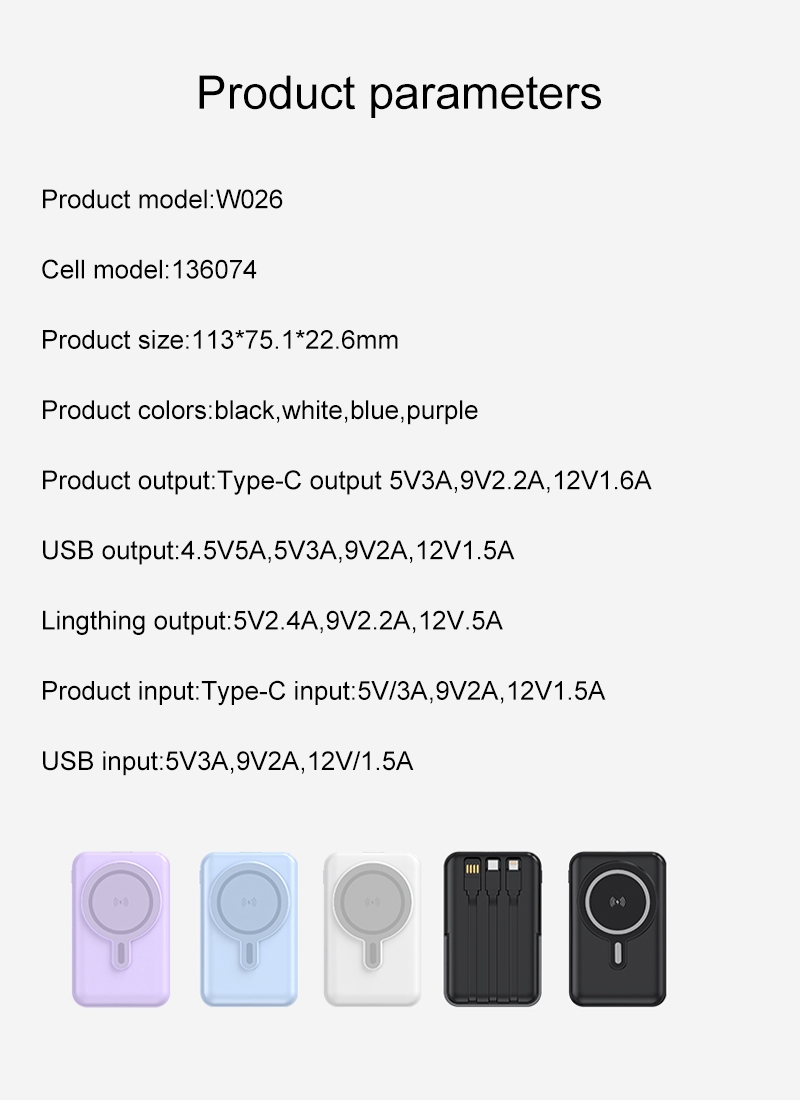 wireless charging power bank parameters