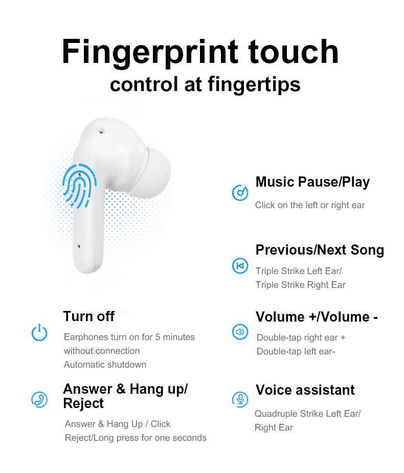 Fingerprint touch Noise-Cancelling Wireless Bluetooth Earphones