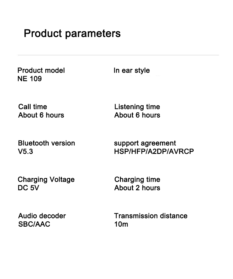 New Wireless Dual Digital Bluetooth Earphones Parameters