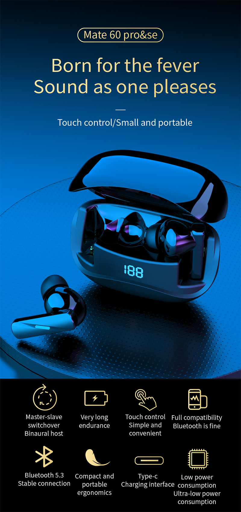New Mate60 ANC+Enc In-Ear TWS Bluetooth Earphones