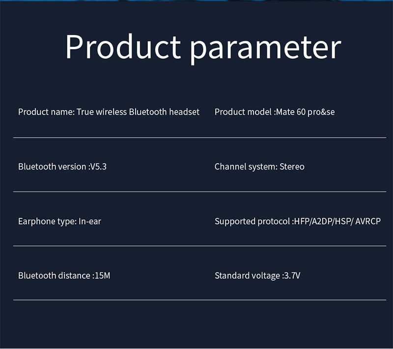 in-ear TWS Bluetooth earphones parameters