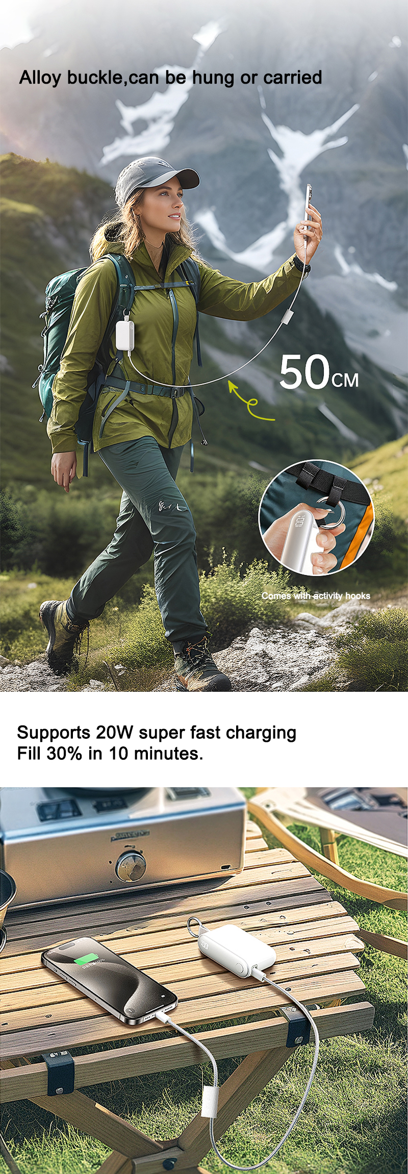 mini compact power bank can be hung