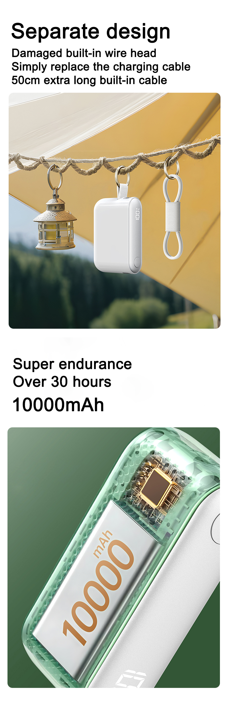 separate design 10000mAh mini compact power bank