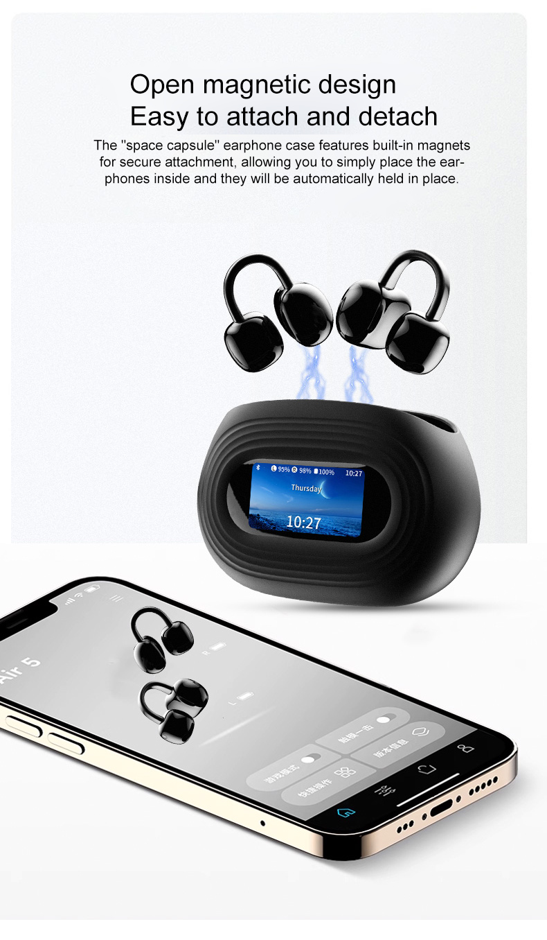 magnetic design Bluetooth earphones with display screen