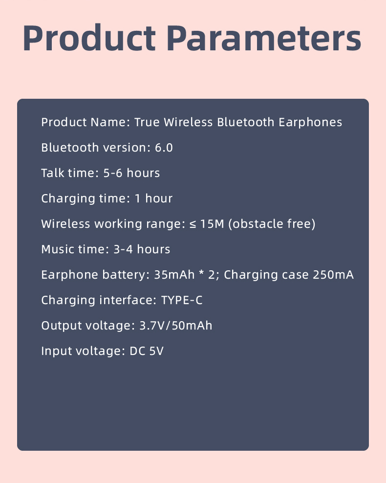 beauty mirror wireless Bluetooth earphone parameters
