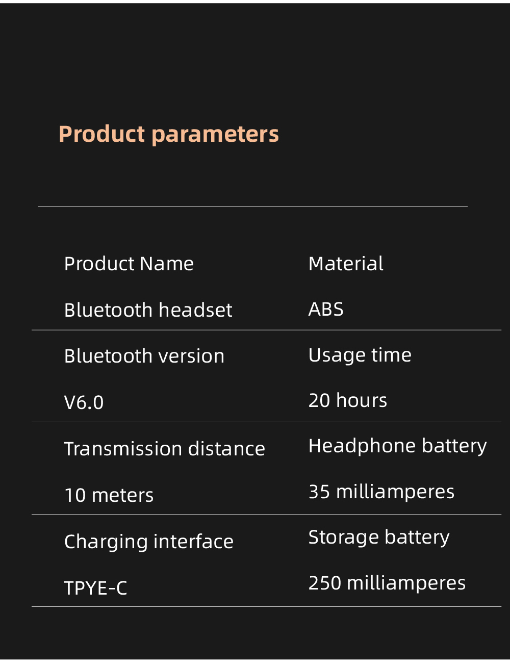 clip-on wireless Bluetooth headphone parameters