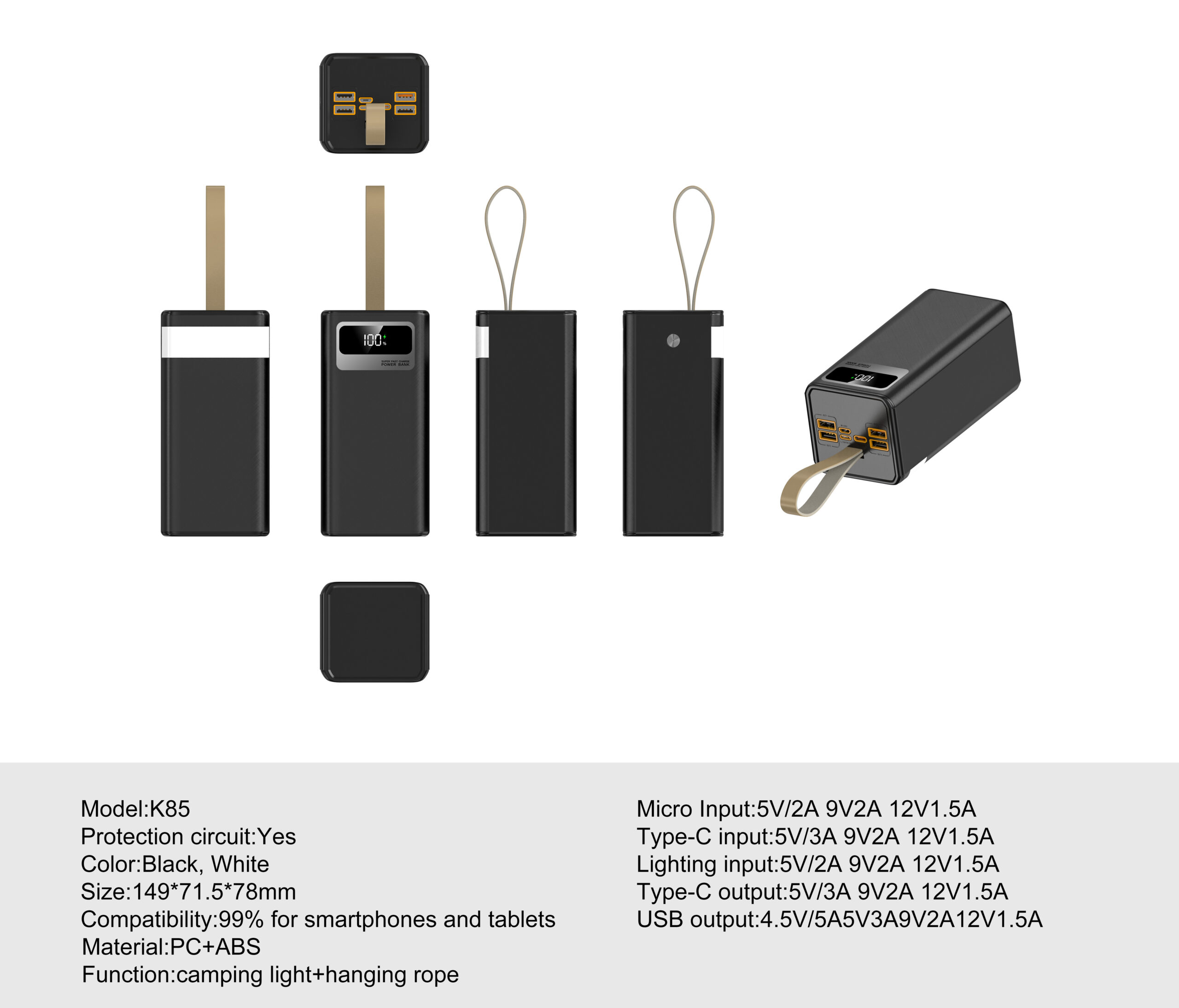 50000mAh mobile power bank parameters