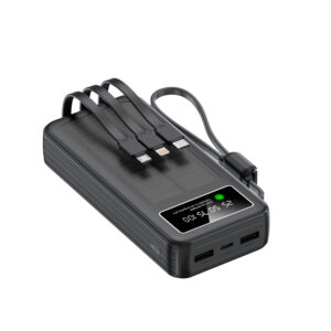 Black Portable Power Bank with Built-in Wires