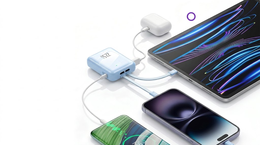 dual built-in cable power bank for four devices