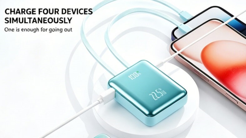 four devices simultaneous charging power bank