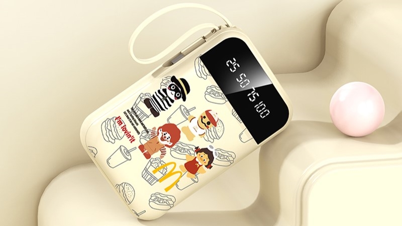 LED digital display screen power bank with built-in cable