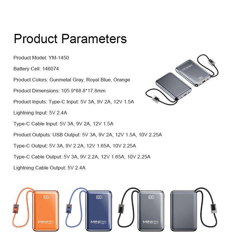 10000mAh mini power bank parameters