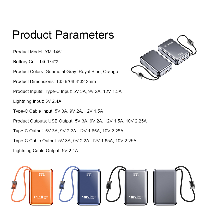 20000mAh mini power bank parameters