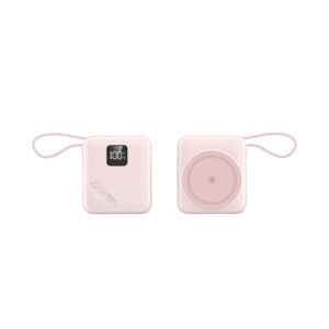 pink magnetic power bank with built-in cable