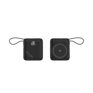 black magnetic power bank with built-in cable
