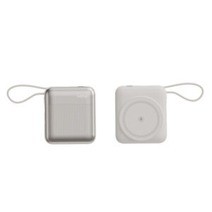MINI 15W white-grey power bank with built-in cable