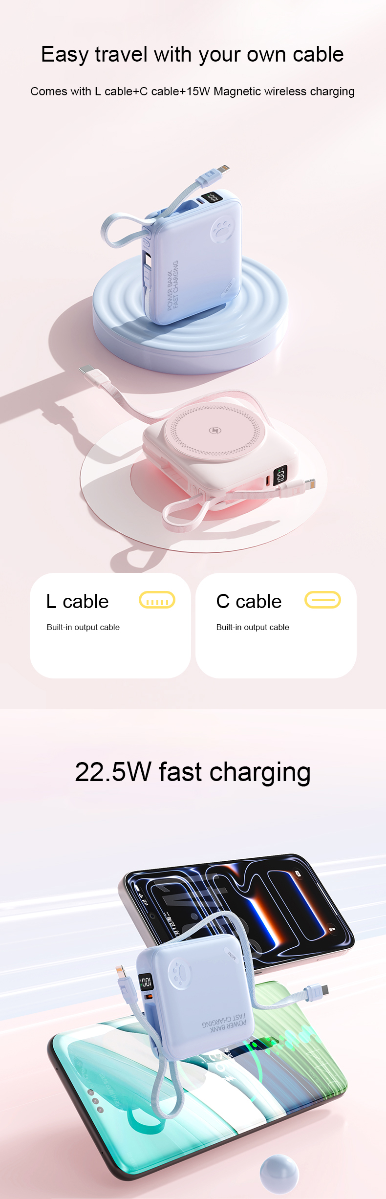 Comes with L cable+C cable+15W Magnetic wireless charging